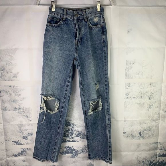 PacSun 100% Cotton High Rise Straight Distressed Jeans - Picture 2 of 16